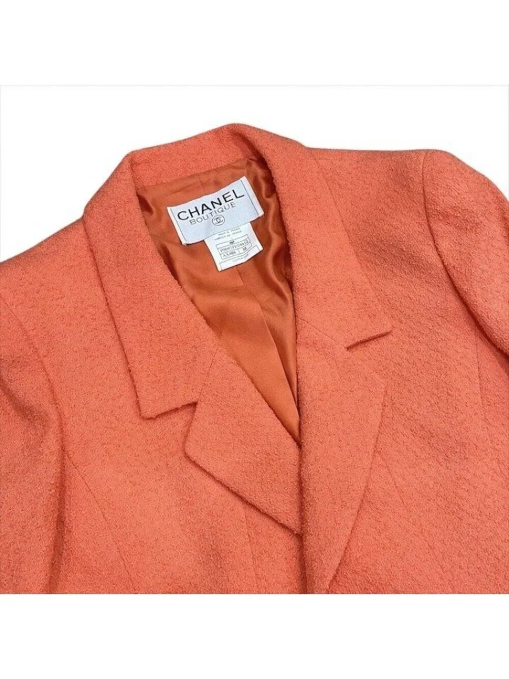 Chanel Set Vintage CC Logo 38 Tweed Jacket Orange